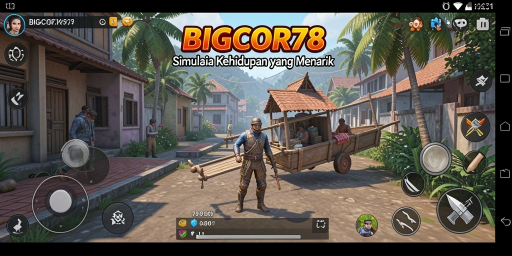 Tampilan gameplay <strong>BIGCOR78</strong> menampilkan karakter sedang berinteraksi dalam dunia simulasi.